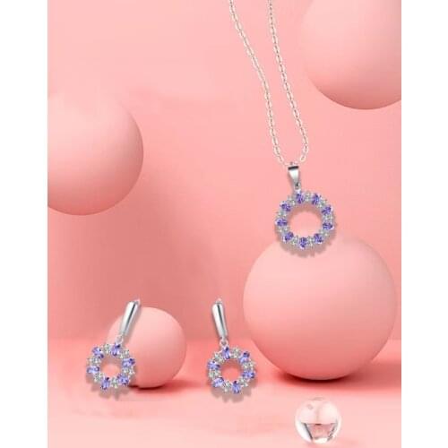 ROLILASON Classic Purple Crystal Set Earrings / Necklace / Pendant / Fashion Commemorative Gift JS795