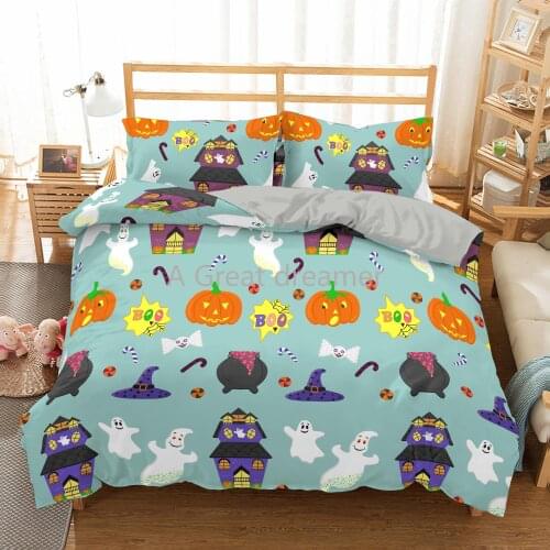 3D Happy Halloween Cartoon Style Bedding Set Cute Pumpkin Home Textiles Bed Linen Set 2/3 Pcs Single Double Full Queen King