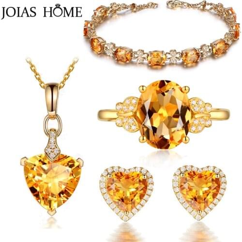 JoiasHome 925 Sterling Silver Jewelry Sets For Women Earrings Rings Necklace Bracelets Yellow Gemstone Classic Wedding Wholesale