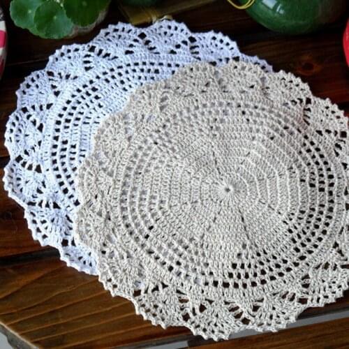 HOT white cotton lace placemat round pad for home decor coffee tea table mats embroidery christmas coaster dining kitchen doily