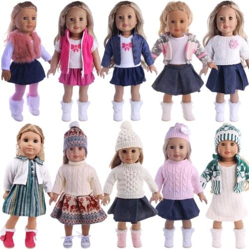 Doll Clothes 3pcs/Set T-shirt/Hat+Knitted Sweater+Skirt Suit For 18 Inch American&43CM Reborn Baby New Born Doll ,Girls Toy DIY