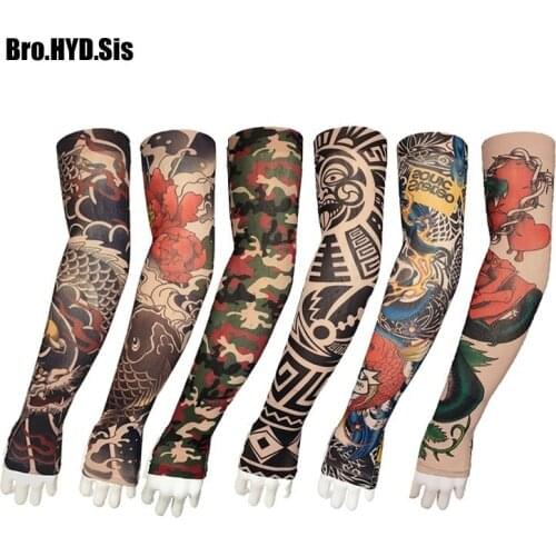 2Pieces/lot Cooler Summer Fake Tattoo Gloves Arm Sleeve Men Women UV Sun Protection Cool Cycling Sleeves Girls Dress Stockings