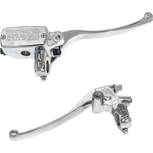 LMoDri 7/8" 22mm Handlebar Motorcycle Hydraulic Brake Pump Master Cylinder Silver Left Right Disc Brake Lever Brake Switch M10