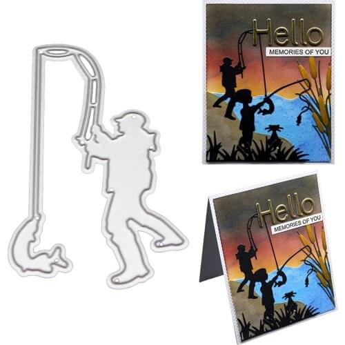 Metal Cutting Dies Stencils Die Cuts Mold Boy Go Fishing Frame For DIY Scrapbooking Album Stamp Paper Card Embossing Craft Decor