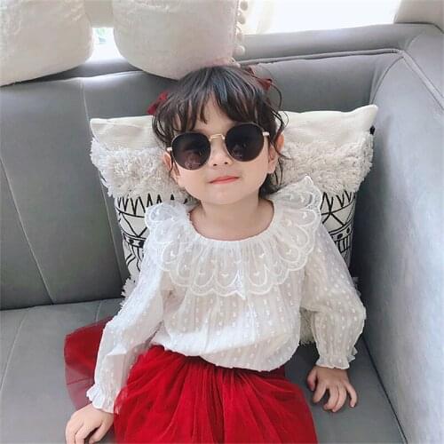 Sweet Cotton Children Clothes Spring Summer Girls Cotton Blouses Shirts Kids Teenagers Costume Ruffle Princess Birthday Party Hi