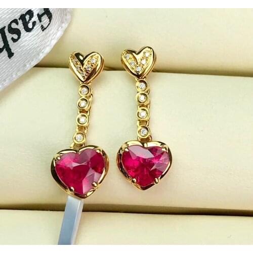 QTT Cute Cherry Earrings Heart Zircon Stone Dangle Earrings Womens Fashion Long Earrings 18k Gold Wedding Accessories