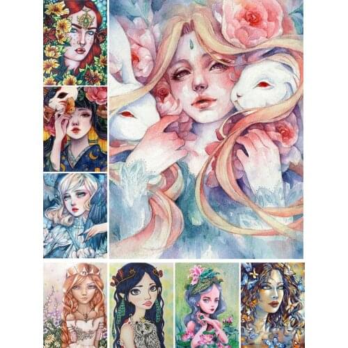 Watercolor Drawing Girls Diy 5D Diamond Painting Full Square and Round Embroidery Mosaic Stitch Kit Wall Art Handmade Home Decor