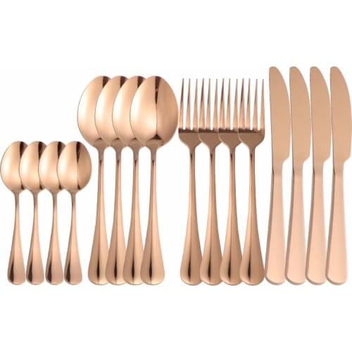16Pcs Rose Gold Stainless Steel Cutlery Tableware Set Dinnerware Flatware Set Wedding Forks Knives Spoons Set Party Silverware