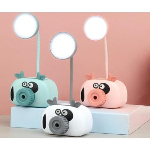 Mini Table Lamp Cartoon Piggy Pen Holder Pencil Sharpener USB Charger LED Light Child Student Eye Protection Lamp