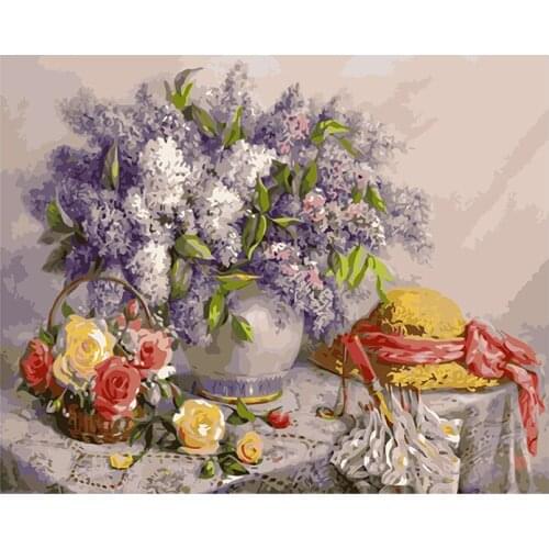 Still life flower hand-painted oil sofa background wall painting Chinese style coloring painting oil painting 40x50cm