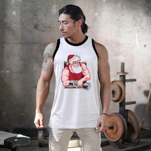 New fashion Christmas Mesh sleeveless shirts Bodybuilding Santa Muscle tank top men Fitness mens singlet workout gym vest