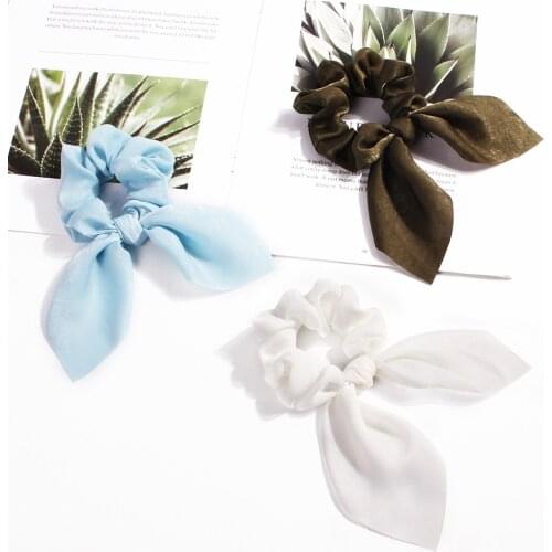 New Solid color Hair Scrunchies Girls/Women Bunny Ear Knot Bow Hair Bands Rabbit Ear Hair tie Ponytail Hair Accessories