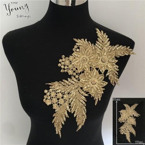 New arrive Hollow out Embroidery Applique Sequin 3D flower Sewing Lace Neckline DIY Craft Rhinestone Lace Collar Dress Accessory