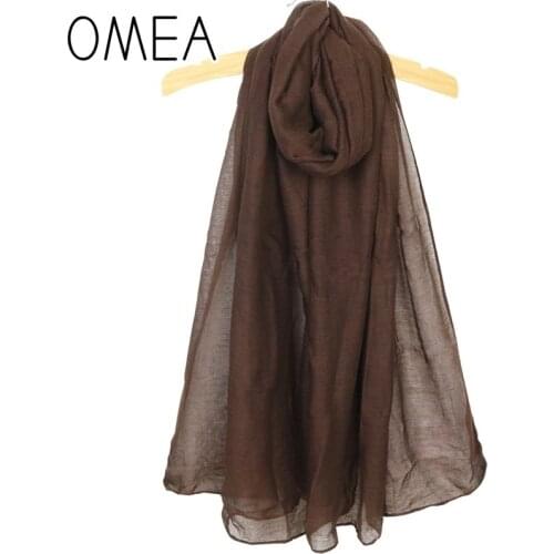 OMEA Hijab Scarf Chiffon Hijab Classic Solid Head Scarf Voile Cotton Linen Silk Scarf Winter Accessories Cotton Shawl Autumn