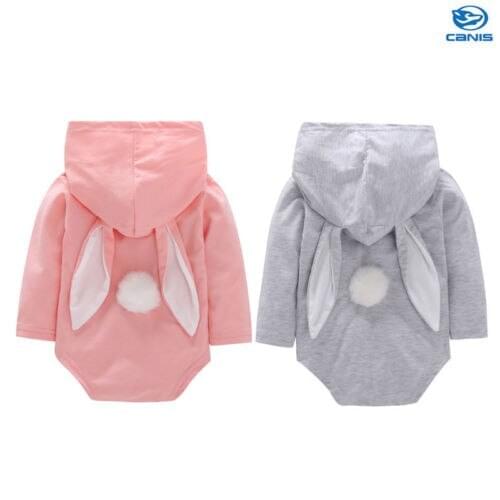 Easter Newborn Baby Kdis Girl Boy Long Sleeves Romper Solid Lovely Cartoon Rabbit Ear Hoodie Jumpsuit Outfits