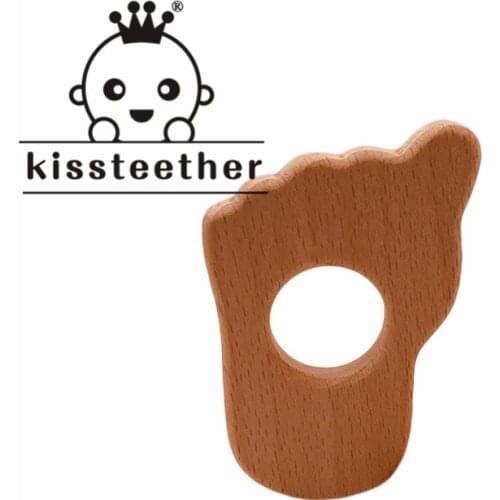 Kissteether Natural Wooden Animal Sole Baby Wooden Teether Teething Rattle Montessori Inspired Nursing