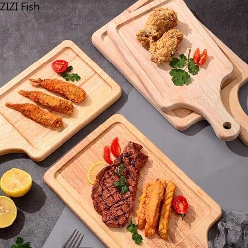 Natural Oak Tray Chopping Board Steak Pizza Plate Restaurant Fried Chicken Fries Dinner Plate Japanese Home Kitchen Tableware