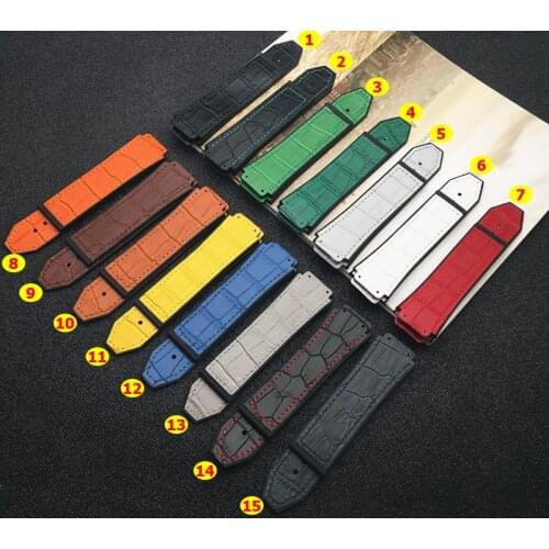 Real bamboo cow leather 25x19mm with rubber silicone watchband watch band for Hublot strap for Big bang belt + tools buckles