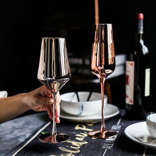 Luxury Wine Glass Rose Gold Plating Lead-Free Crystal Champagne Glass Party Barware Dinner Water Home Wedding Goblets Drinkware