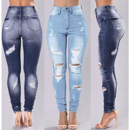 S-XXXL Spring and Autumn Womens High Waist Ripped Stretch Slim Jeans Pencil Pants Leggings jeans taille haute Casual fashion F4