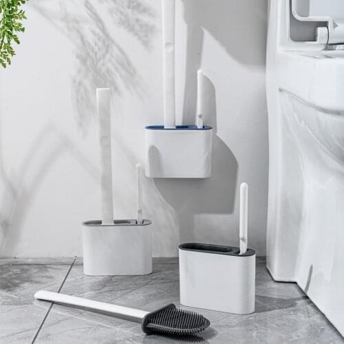 Silicone Toilet Brush Wall Mounted Household Long-Handled Angle Brush Toilet Cleaner Bathroom Base Clean