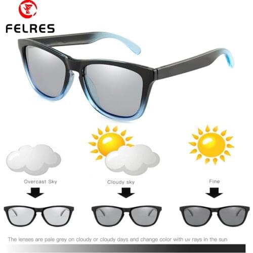 FELRES Men Women Photochromic Polarized Square Sunglasses UV400 Outdoor Driving Fishing Glasses With Box 1088