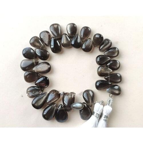 Loose beads black susntone flat drop AAA 10-12mm for DIY jewelry making 16cm FPPJ wholesale nature gemstone