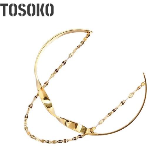 TOSOKO Stainless Steel Jewelry Double Layered Profiled Lip Chain Chain Open Gold Bracelet Womens Fashion Bangle BSZ204
