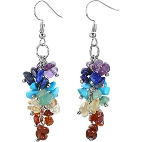 FYJS Unique Silver Plated Handmade Small Irregular Shape Gravel Rainbow Stone Earrings Amethysts Ethnic Style Jewelry