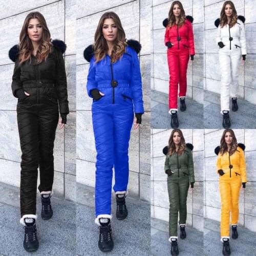 Lugentolo Winter Jumpsuit Women Fashionable Ski Wear Outdoor Sports Zipper Jumpsuit Hooded Warm One Piece Jumpsuit