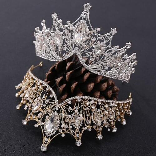 ZMHP334 Golden Silver Shiny Diamond-Studded Bride Crown Wedding Engagement Party Women Hair Accessories Girl Show Headwear