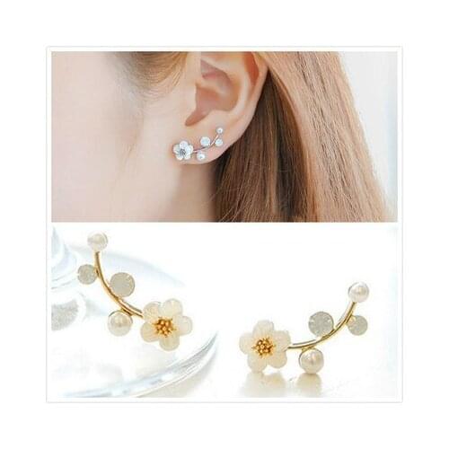 Gold and silver color hot sell Shells flowers pearl earrings simple tree stud earrings Women jewelry