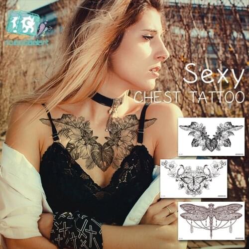 1 Sheet Chest Body Tattoo Temporary Waterproof Insect Wings Tatto Jewelry Lace Totem Decal Waist Art Tatoo Sticker Women