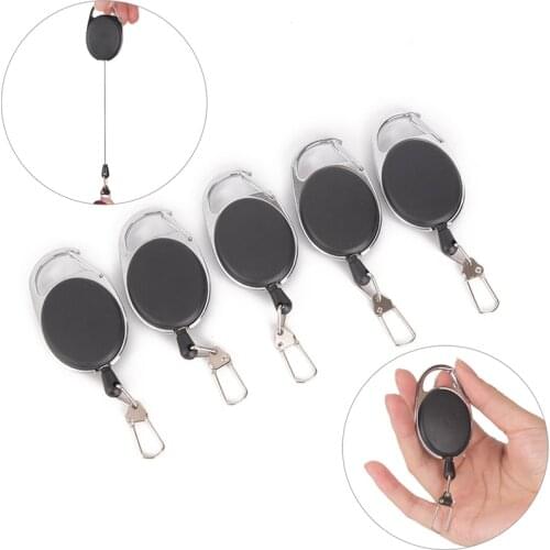 1PC Retractable Pull String Key Chain With Clips Anti Lost Key Ring Alloy Plastic Safty Outdoor Sports Vintage Keychain Black