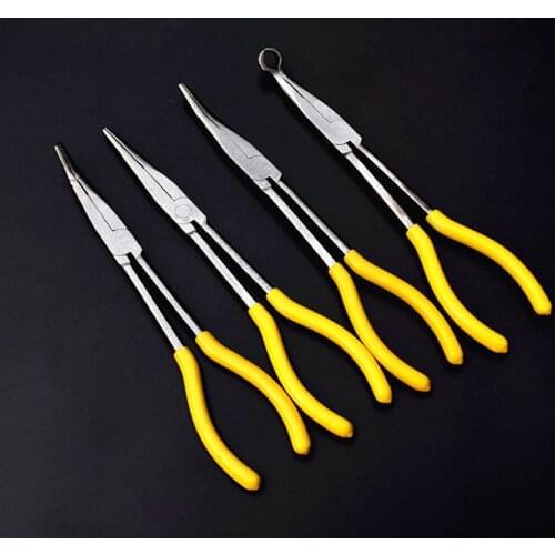 11" 280mm 0-90 Degrees Bent Nose Pliers Multi-function Carbon Steel O Type Long Nose Pliers Lengthened Tongs Auto Repair Tools