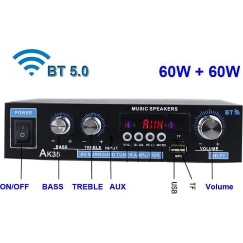 2*60W Bluetooth-Compatible FM Mp3 Player Audio Power Amplifier Equalizer HiFi Class D Digital Mp3 Decoder Music AMP AC110-240V
