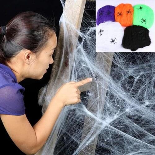 20g/Bag Halloween Scary Party Scene Props White Stretchy Spider Web Horror Halloween for Bar Haunted House Decoration Supplies