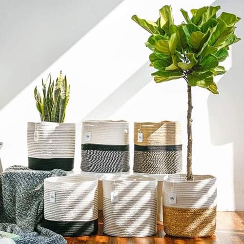 20cm Storage Basket Potted Plant Flower Pot Set Dirty Clothes Basket Cotton Rope Woven Organizer for Clothes Toys Basket