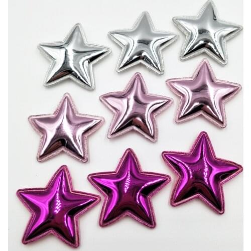 3.5cm 60pcs Shiny PU patches Padded Felt Star shape garment appliques for decoration DIY hair accessories