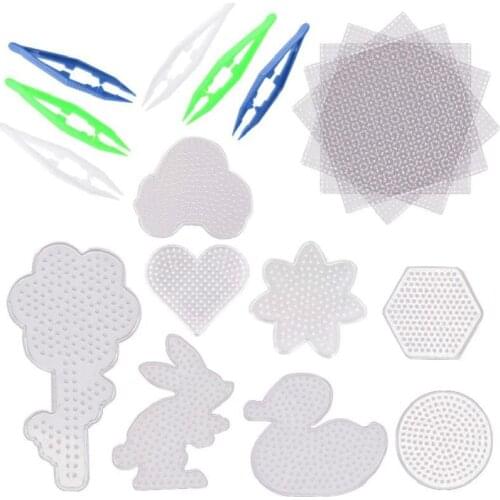 6Pcs 5mm Square Hama Beads Pegboards Clear Plastic Pegboards 8 Pcs Small Plastic Template 6 Pcs Tweezers for Kids Craft Beads