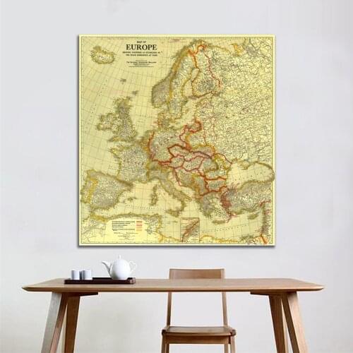 60x60 inches Non-woven Waterproof Map Europe Vintage Map Peace Conference at Paris in 1920 For Home Decor Crafts and Wall
