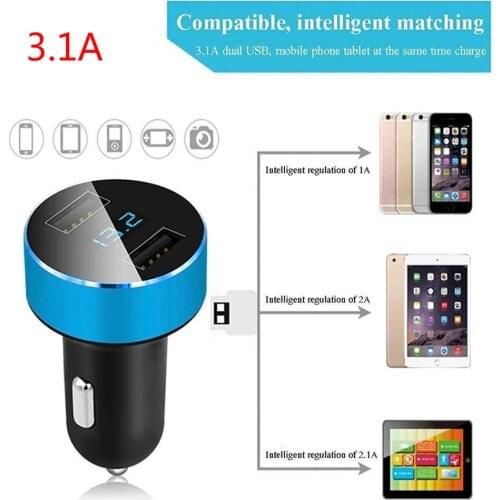 3.1A 5V Dual USB Car Charger With LED Display Universal Phone Car-Charger for Xiaomi Samsung S8 iPhone X 8 Plus Tablet