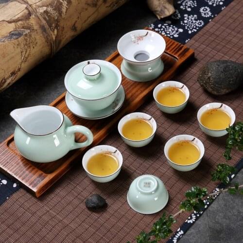 White Porcelain Kung Fu Tea Set Ceramic Hand-painted tea cover bowl cup Set Home Jingdezhen Porcelain Chinese Style tea set