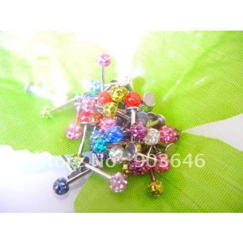 Free shippment LOT50pcs Body Piercing Jewelry -16G X8X3mm Crystal Gems Lip Labret Ring Bar Lip/Ear Helix Bar Piercing