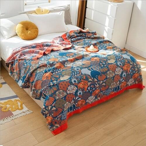 Bohemian Cotton 4 Layers of Gauze Blankets for Sofa Quilt Bedspread for Bed Breathable Summer Bed Linen Soft Throw Blanket Yarn
