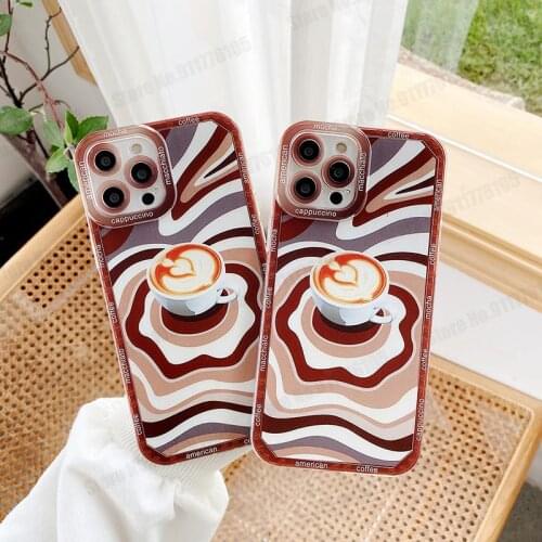 3D Coffee Painting Phone Case For iPhone 12 11 Pro Max XR X XS Max Soft Camera Lens Protective Cover for Apple 7 8 Plus SE 2020