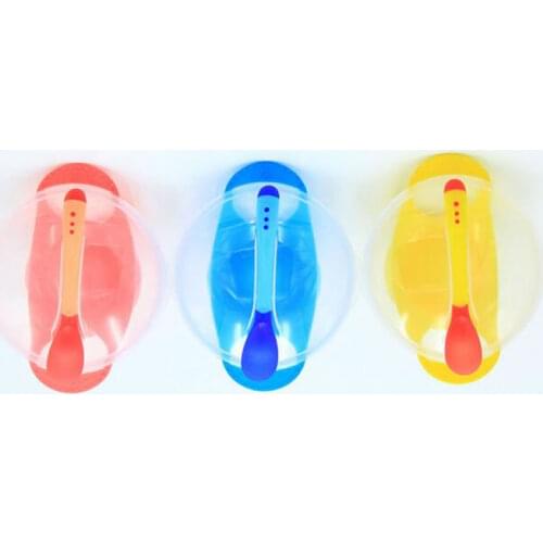 Baby Tableware Suction Bowl With Temperature Sensing Spoon Children Tableware Baby Food Baby bean Bowls, Dishes