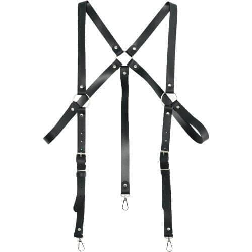 Mens Sling w/Heavy-Duty Clip X-shaped Back Loop Sling Men Punk Style Rivets O-ring Harness Belt Protector Leather Shoulder Strap