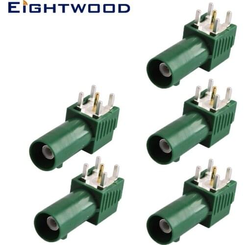 Eightwood 5pcs Fakra E Plug Male RF Coaxial Connector Adapter PCB mount Right Angle Green /6002 for Car TV1 Antenna Aerial