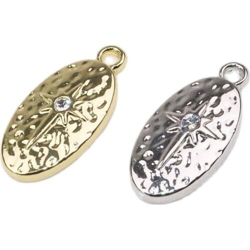 Eruifa 10pcs 20*12mm Oval Star With Crystal Rhinestone Coin Zinc Alloy Necklace,Earring Bracelet Jewelry DIY Handmade 2 Colors